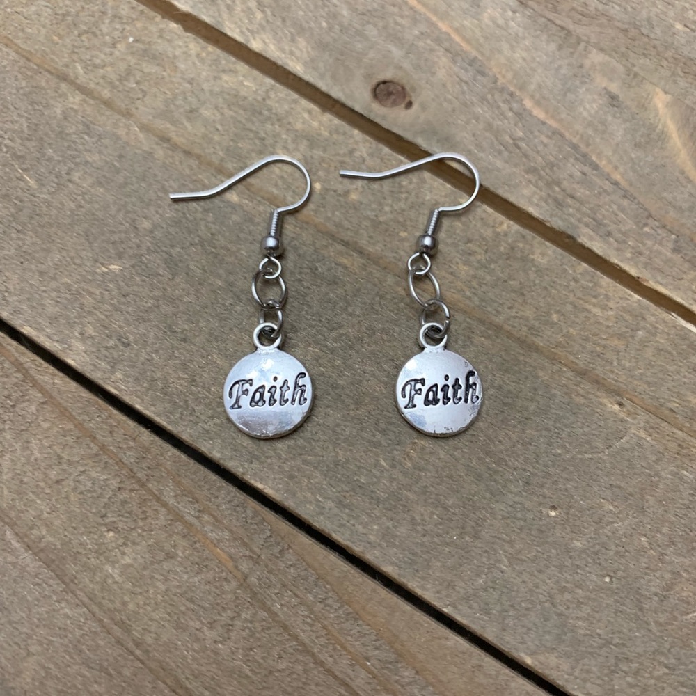 3 for $25 Handmade Silver Faith Earrings - Picture 1 of 1
